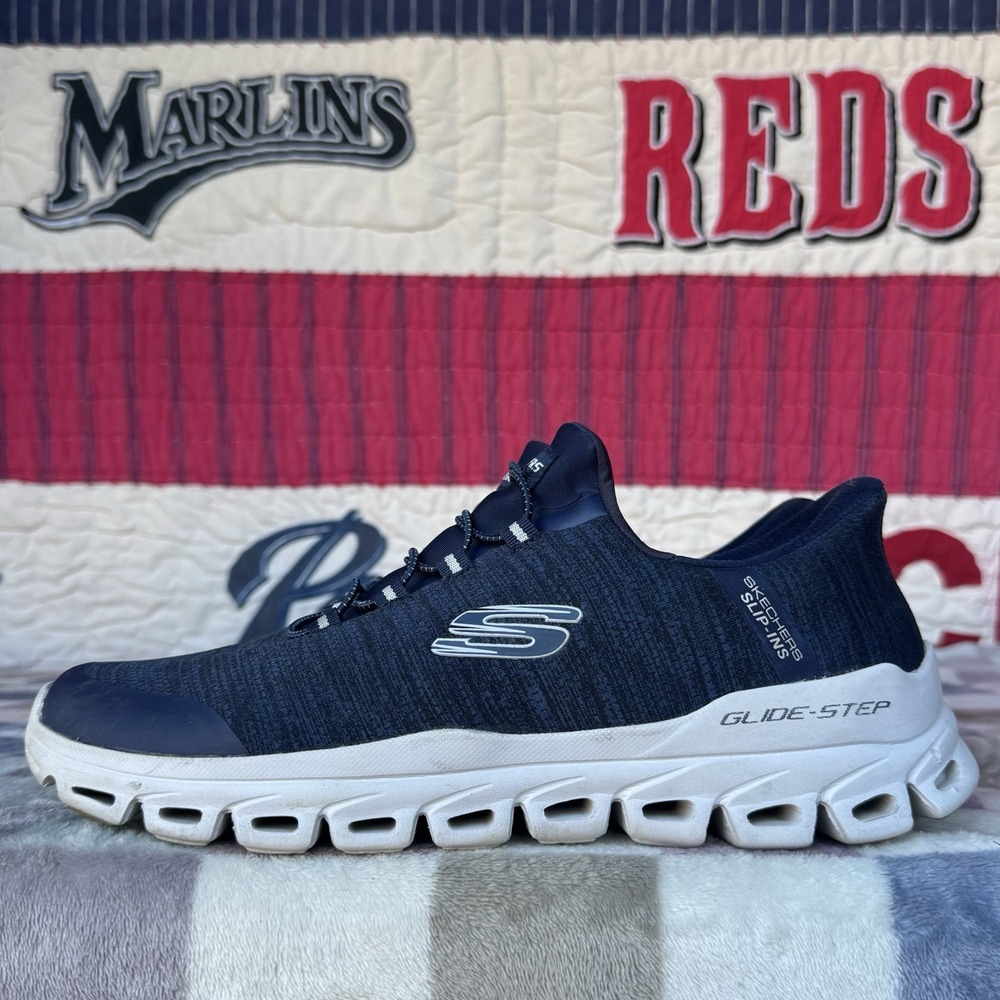 Size 10.5 - SKECHERS Glide Step Zefyr Mens Slip In Shoes Navy 233011